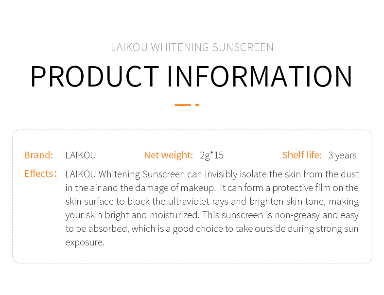 LAIKOU sunscreen 2g*15 Summer Cream Hydrating and Moisturizing Cross-border undefined
