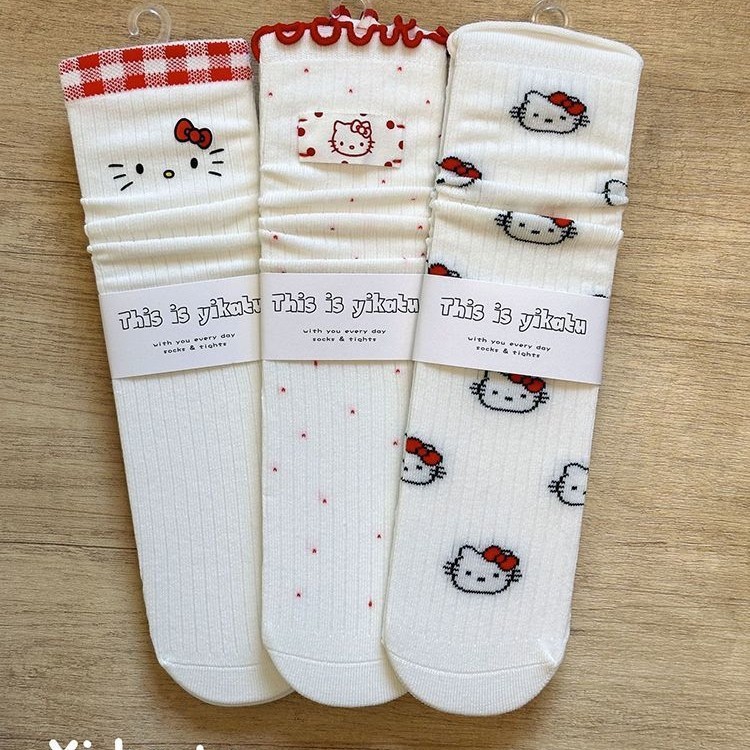 可爱kitty猫袜子女夏季薄款中筒袜ins网眼白粉色日系可爱袜子网红|undefined