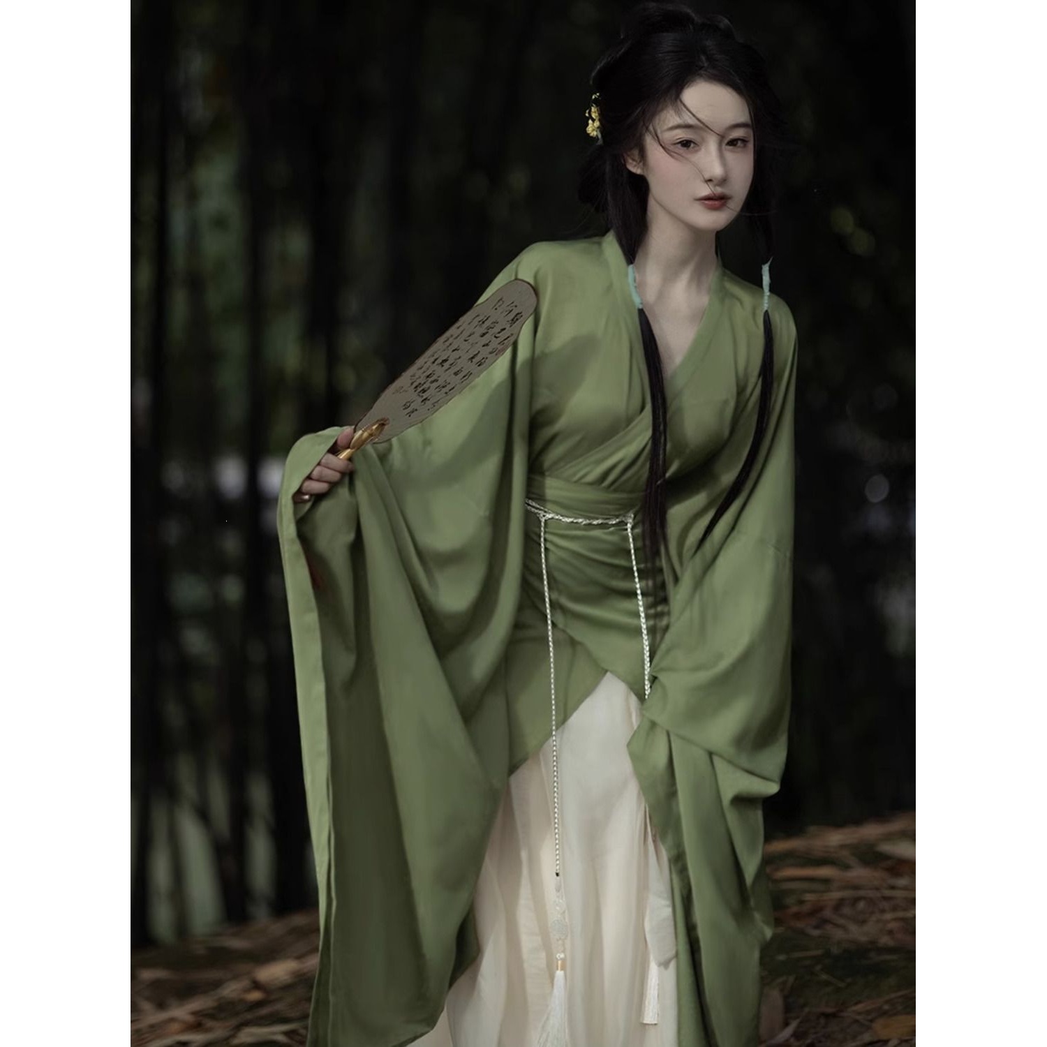 绿色汉服女魏晋风南北朝古装仙侠超仙日常通勤上班可穿广袖流仙裙