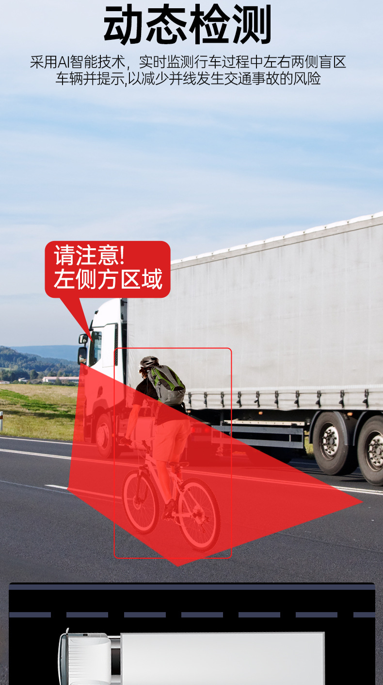 Truck Dash Cam 4-Channel Remote Blind Spot Warning Full Color Night Vision Backup Camera Universal