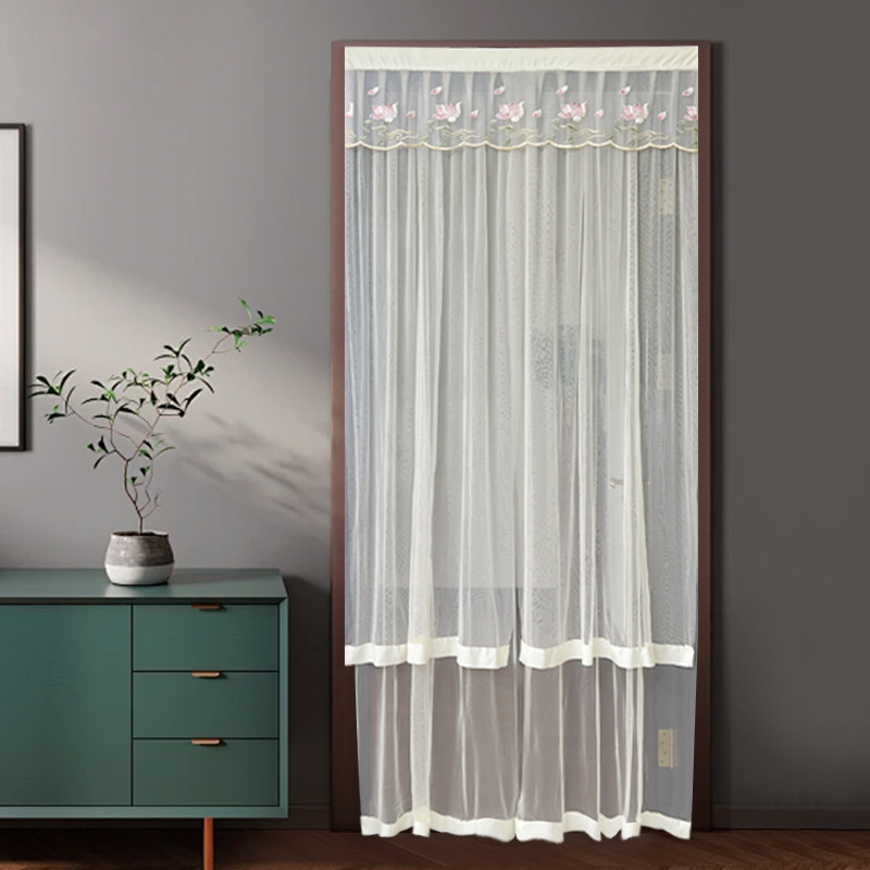 Spring New Double-layer Yarn Door Curtain Non-perforated Mosquito-proof Door Curtain Fabric Gauze Curtain Bedroom Lace Door Curtain Partition Curtain