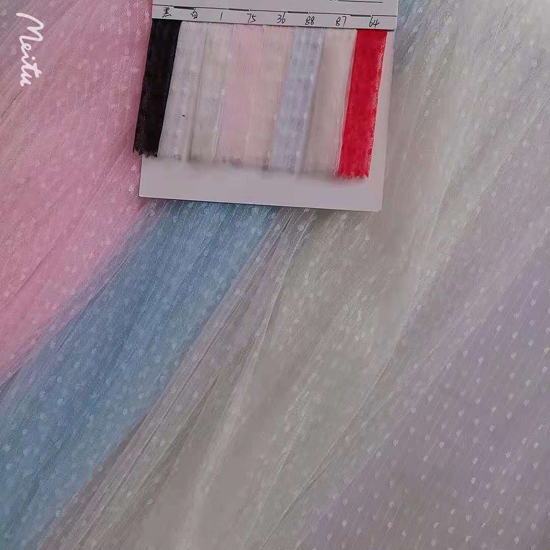 【现货供应】轻盈透薄锦纶小圆点串串提花网纱 细腻柔软亲肤面料