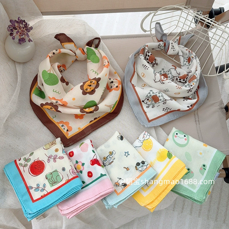 K-стиль детского маленького квадратного шарфа, детского шарфа, маленького шелкового шарфа, весенне-осеннего ветрозащитного, милого детского шарфа для мальчиков и девочек, треугольного шарфа