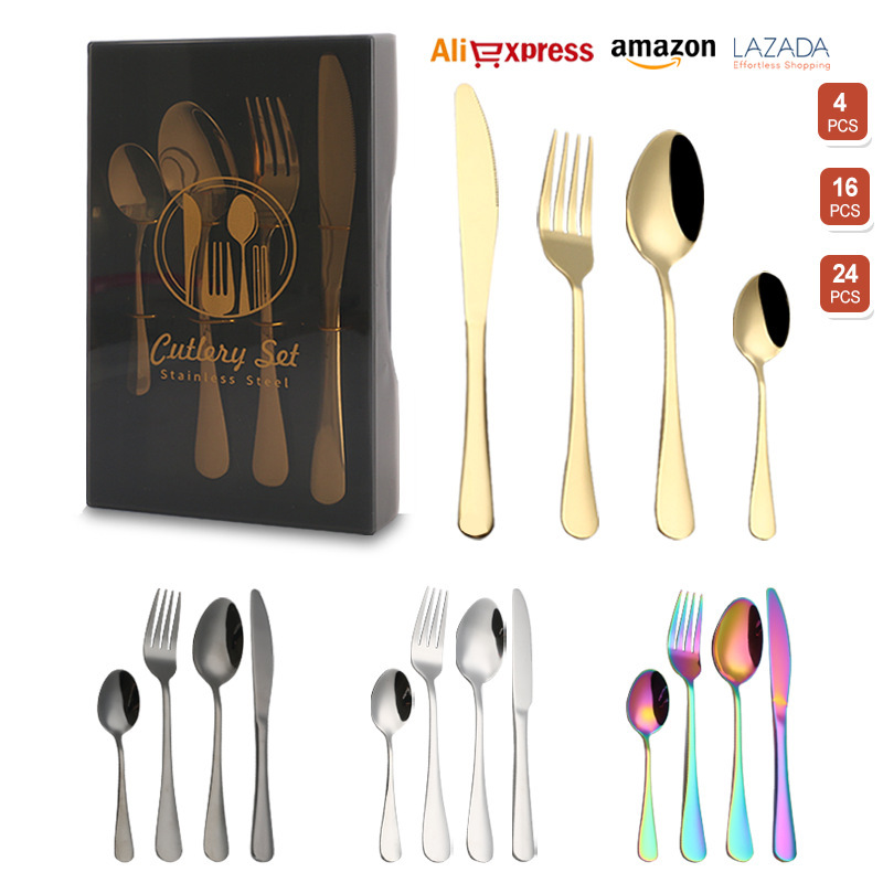Amazon Cross-Border 410 Cutlery 1010 Series Four-Piece Knife, Fork, and Spoon Set, Multi-Color Steak Knife and Fork Set Gift