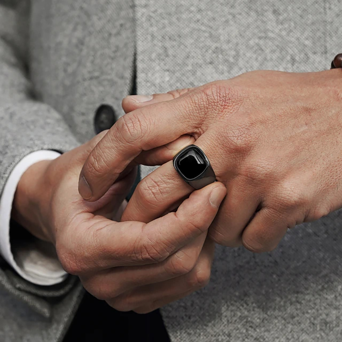 15g Weight Natural Stone, Gem Inlay Material Rings Classification 11, 12, 8 Ring Size 1 Piece Quantity Holiday, Daily Occasion Titanium Steel Material Square Pattern Men's Gender Inlay Design Casual, Retro Style Casual Retro Square Titanium Steel Inlay Natural Stone Gem Men's Rings 4