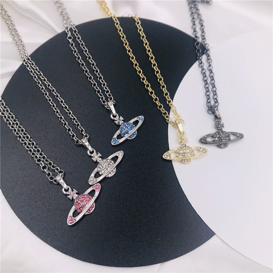 2021 New European And American Fashion Cross-border Full Diamond Personality Shiny Pearl Crystal Happy Planet Necklace Pendant