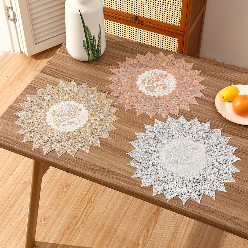 Amazon redondo PVC almohadilla creativa hojas grandes almohadilla de aislamiento térmico de alto nivel de comida occidental almohadilla de aislamiento térmico restaurante de lujo ligero