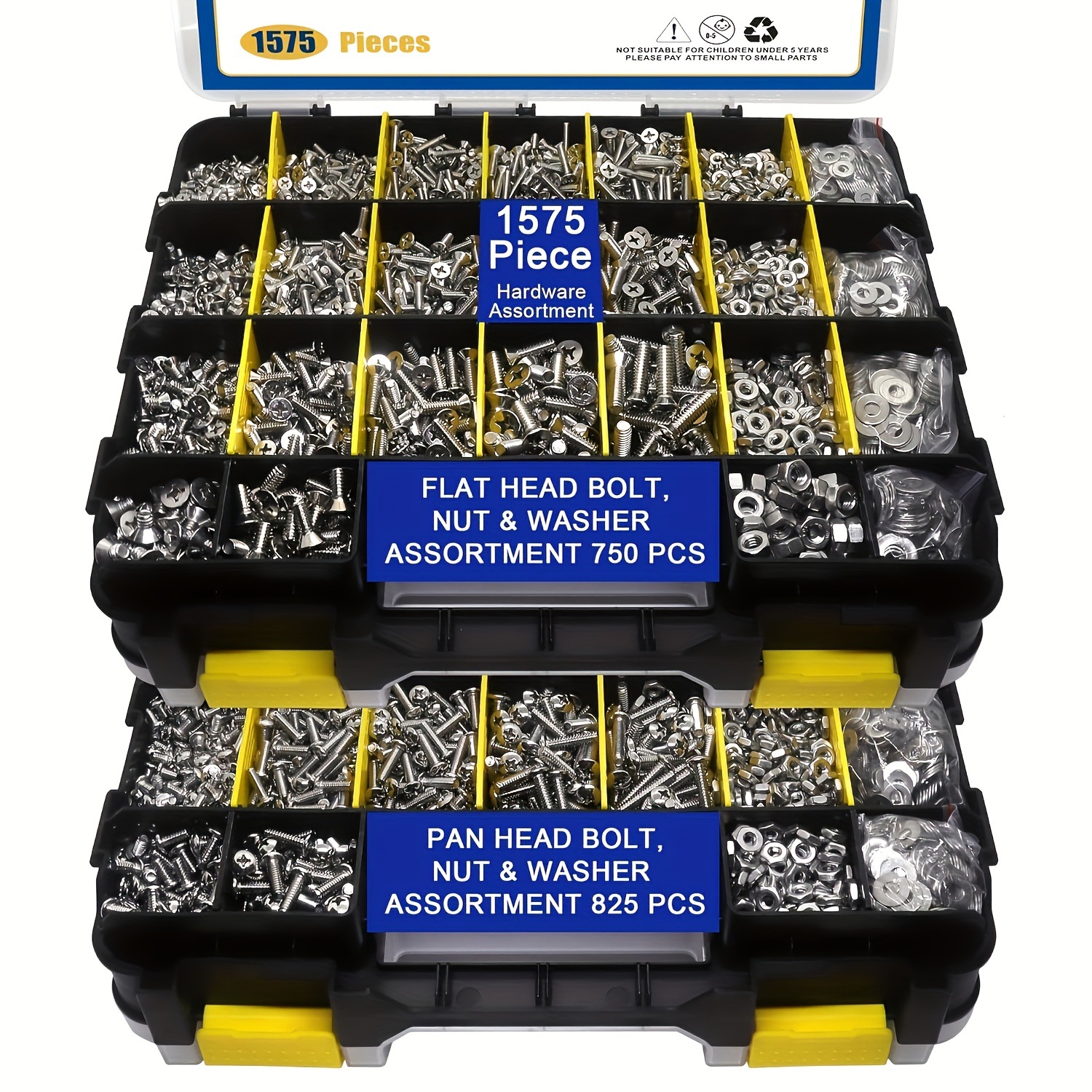 1575件套螺母螺栓组合 304不锈钢十字平头圆头螺丝垫圈塑料盒套装