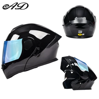 Motosiklet kaskı (dəbilqə) — for Men, Full-Face Helmet for All - dot3c-glossy-black-aurora-blue-mirror-hd-mirror-m-size-55-56cm