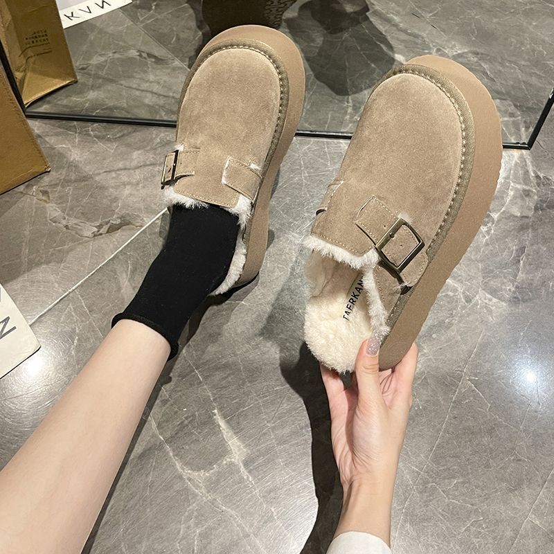 厚底雪地靴女加绒加厚棉鞋冬新款羊毛短筒靴子皮毛一体面包鞋