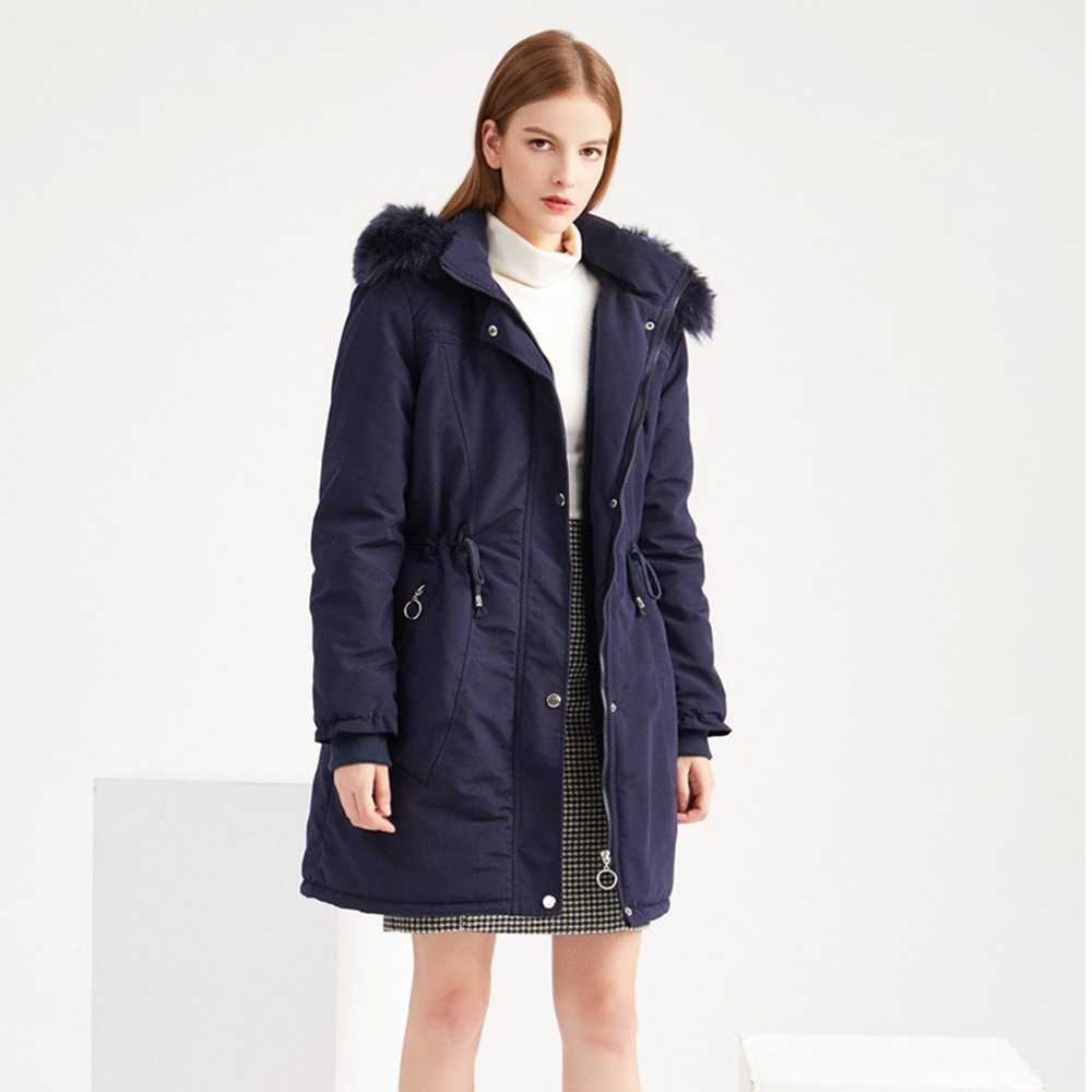 Chaqueta acolchada de lana de algodón para mujer de gama alta rusa de longitud media chaqueta de lana acolchada de algodón con capucha negra de talla grande abrigo de invierno cálido