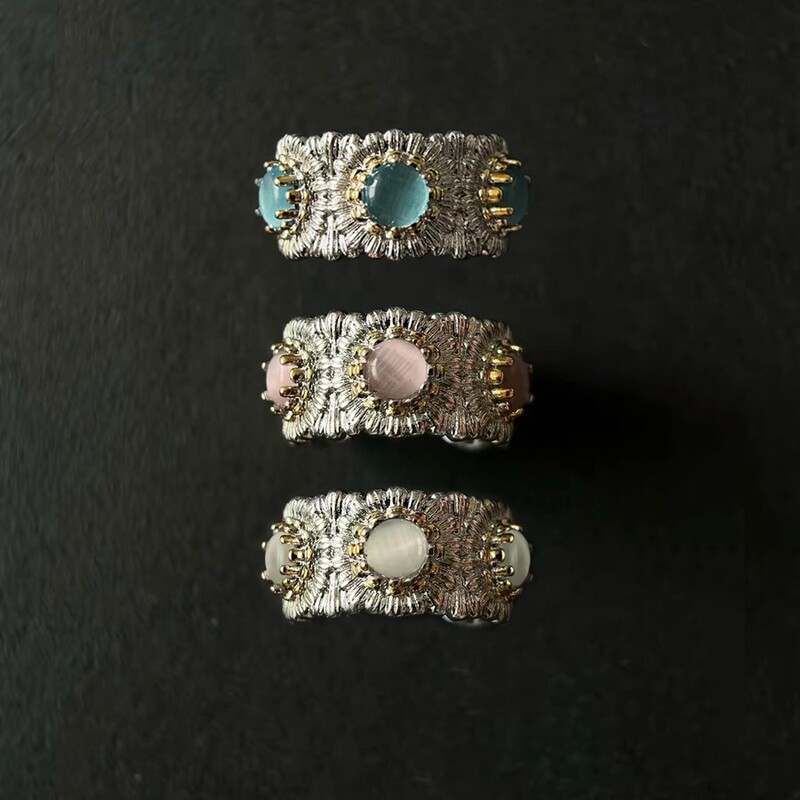 Italian Designer's Heavy-Duty Luxury Colored Gemstone Daisy Ring with Vintage Design and Brushed Flower Pattern for Women Italian Designer's Heavy-Duty Luxury Colored Gemstone Daisy Ring with Vintage Design and Brushed Flower Pattern for Women