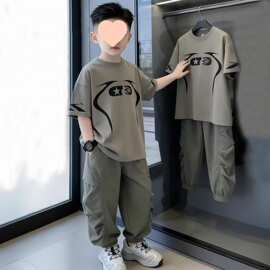男中大童夏季长裤套装薄款2026新款儿童夏装短袖运动服休闲两件套