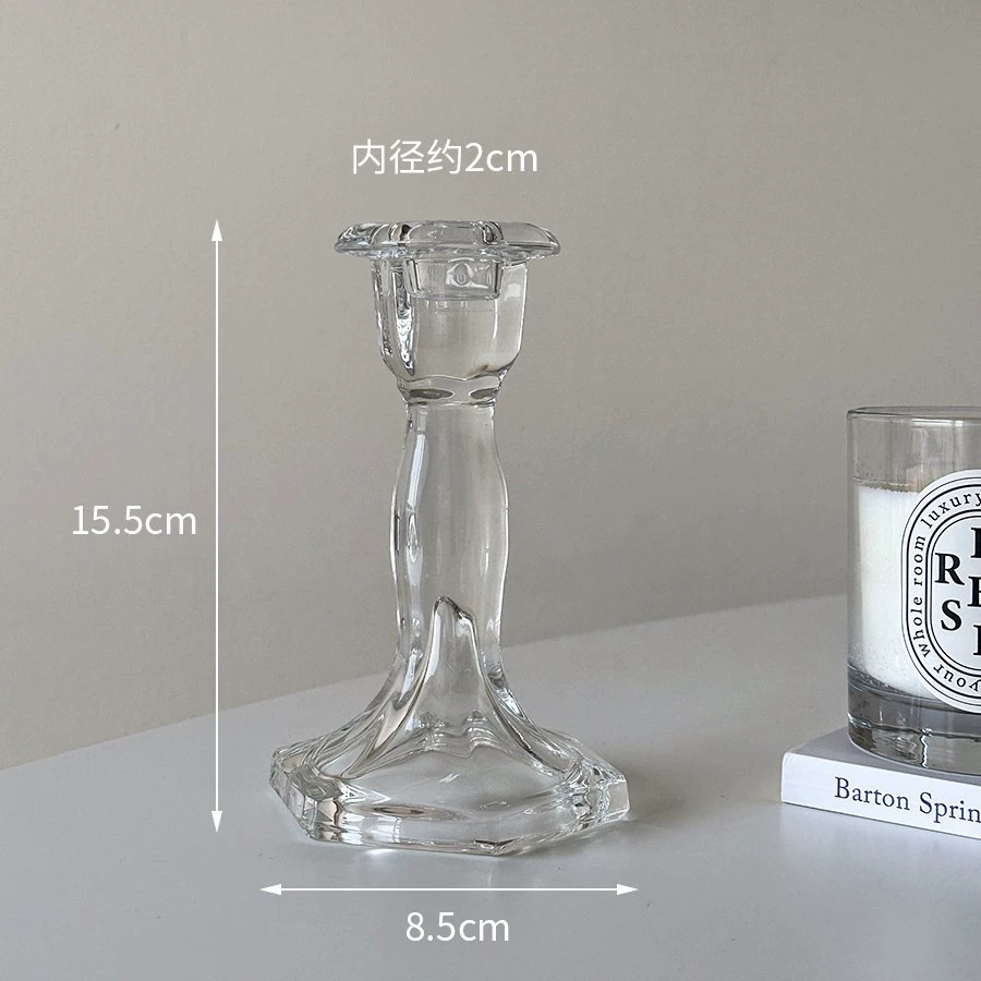 Стеклянная candlestick французский рельеф средний, прозрачное стекло декор столика 18 см