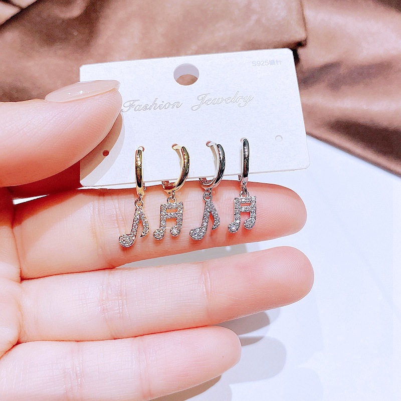 Fashion Micro Inlaid Zircon Notes Ear Clip Gold Plated Jewelry Wholesale