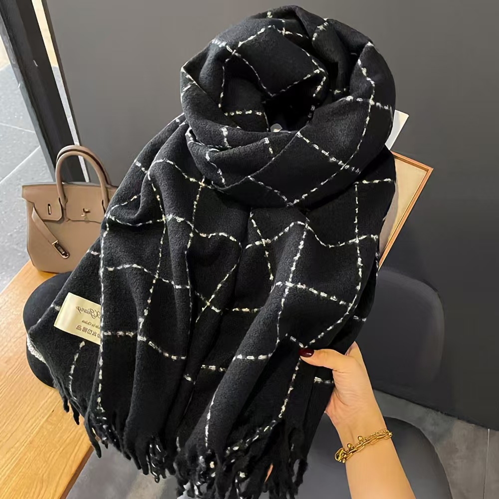 Invierno nuevo bufandas a cuadros de cachemira suave pegajosa flange collar retro grueso calentamiento al por mayor