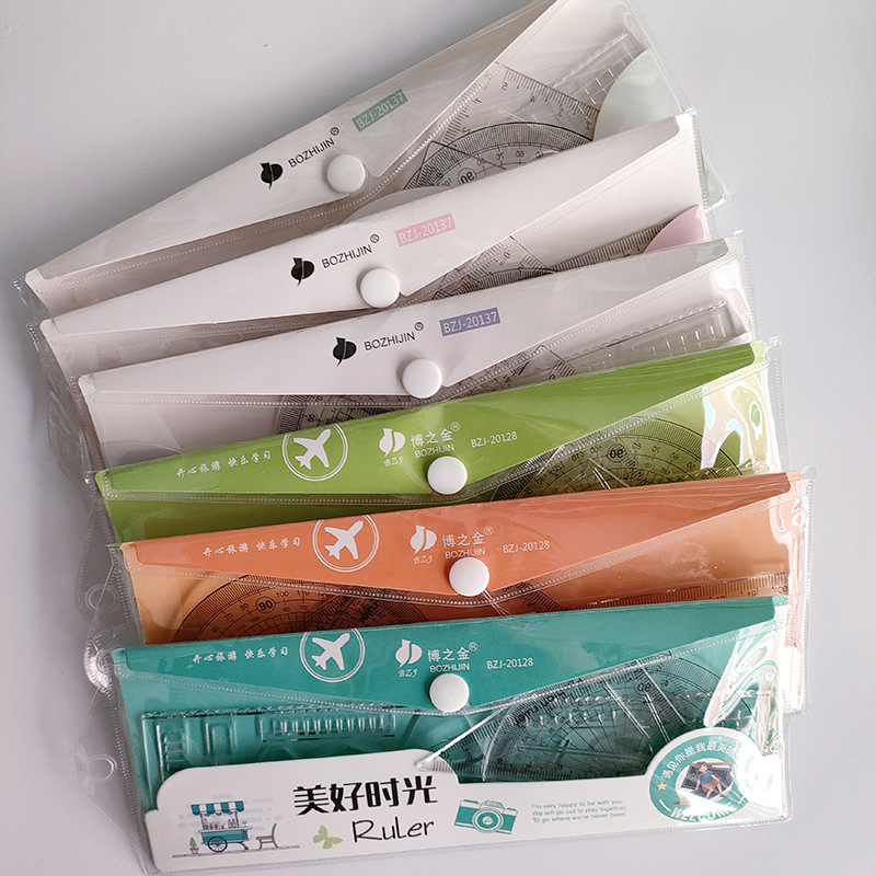 Cute Cartoon Set of 4 Student Multifunctional Triangles Transparent Rulers Protractors Drawing Stationery Gift Set