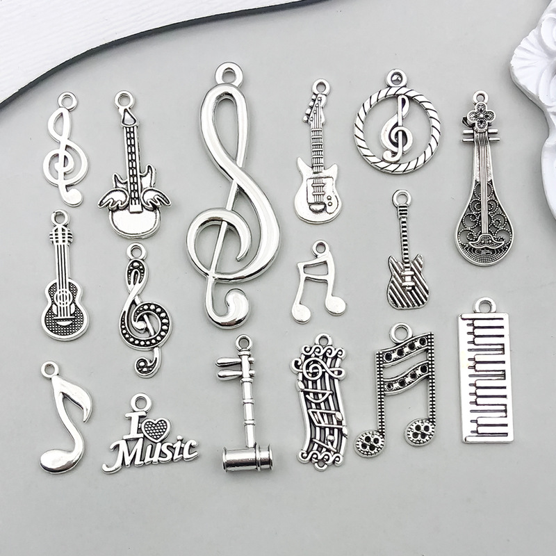 1 New Ancient Silver Alloy Music Guitar Pipa Note Pendant Pendant DIY Bracelet Necklace Jewelry Accessories 1 New Ancient Silver Alloy Music Guitar Pipa Note Pendant Pendant DIY Bracelet Necklace Jewelry Accessories