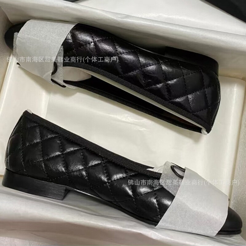 High-end Chanel-style ballet flats for women, genuine leather, versatile color-blocking, bow-tie flat shoes, 2026 new model High-end Chanel-style ballet flats for women, genuine leather, versatile color-blocking, bow-tie flat shoes, 2026 new model