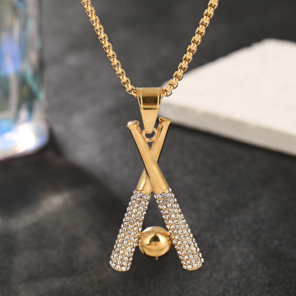 Stainless Steel Baseball Bat Necklace With Pendants For Men_voghion.com
