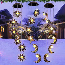 户外太阳能庭院灯欧式复古镂空花园灯月亮风铃挂件景观氛围装饰灯