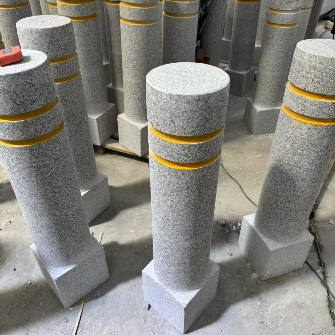 芝麻白花岗岩挡车柱学校门口车挡石小区入口挡车石柱