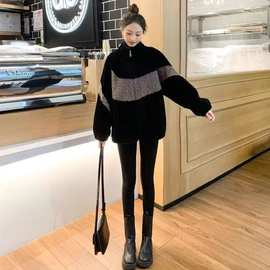 加厚加绒外套女冬季2025年新款仿羊羔毛拼色短款大衣宽松外套其他