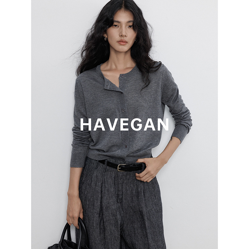 Havegan/Spring Round-Neck Long-Sleeve Knit Cardigan for Women, Thin Style, Loose and Casual, Old Money Style Top Havegan/Spring Round-Neck Long-Sleeve Knit Cardigan for Women, Thin Style, Loose and Casual, Old Money Style Top