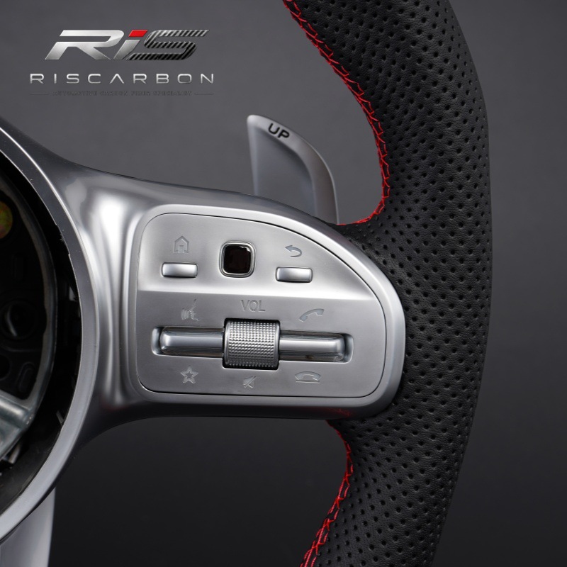 Compatible with Mercedes-Benz 809 leather steering wheel with silver keys and red markings W204 W205 W207 W211 A B C-Class