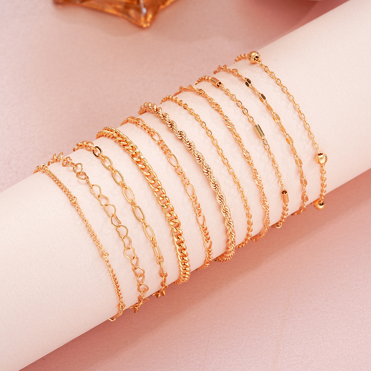 Chain Bracelet Set With Twist And Hollow Design For Women_voghion.com