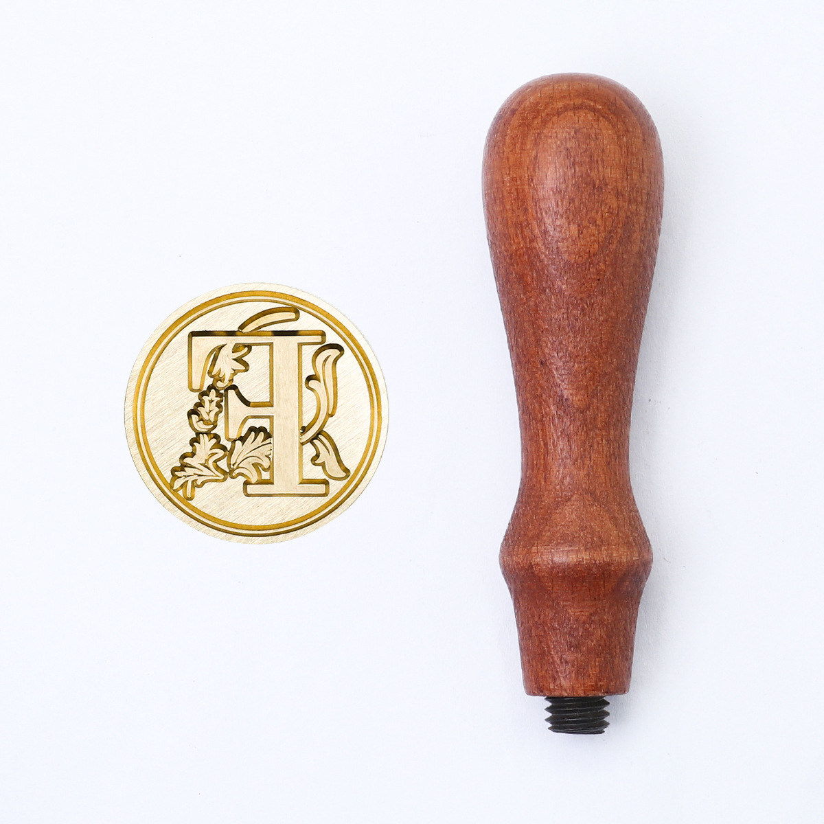 Sello de pintura de fuego retro cabeza de capítulo letra europea sello de un solo capítulo mango de madera cuenta de mano sello de pintura de fuego cabeza de cobre redondo sólido