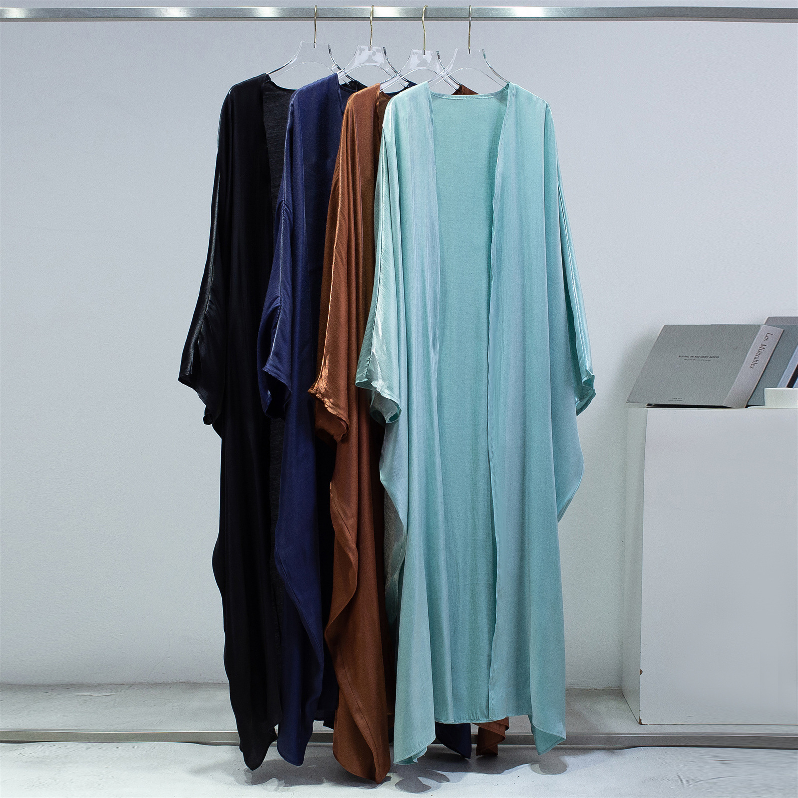 Shiny Silk Batwing Sleeve Robe Plus Size Casual Dress_voghion.com