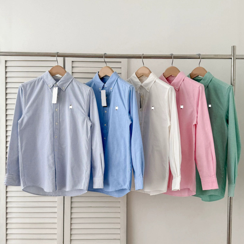 Scan the QR code for the top-tier/pure cotton Oxford shirt with colorful embroidery, a classic basic style with a vintage, old-money vibe