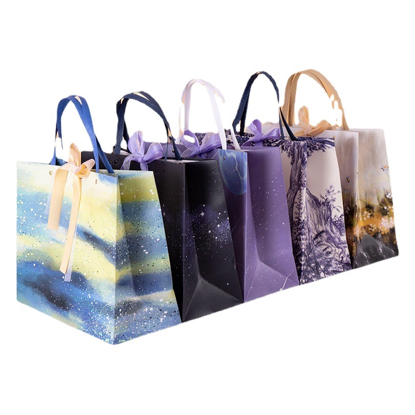 Pintura al óleo estilo cielo estrellado arco regalo bolsa bolso bolsa de papel joyería regalo bolsa ropa bolsa de compras