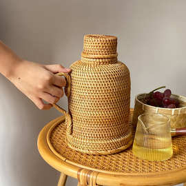 藤条手工编织茶几桌面茶道具包装复古伴手礼复古手提水壶收纳盒