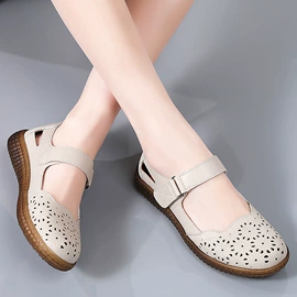 女式休闲单鞋;中老年妈妈鞋;平底凉鞋