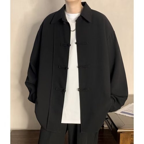 Elevated, Street-Savvy Chinese-Style Button-Up Shirt for Men: Modern Tang Suit with a Vintage Chinese Twist, Featuring Long Sleeves