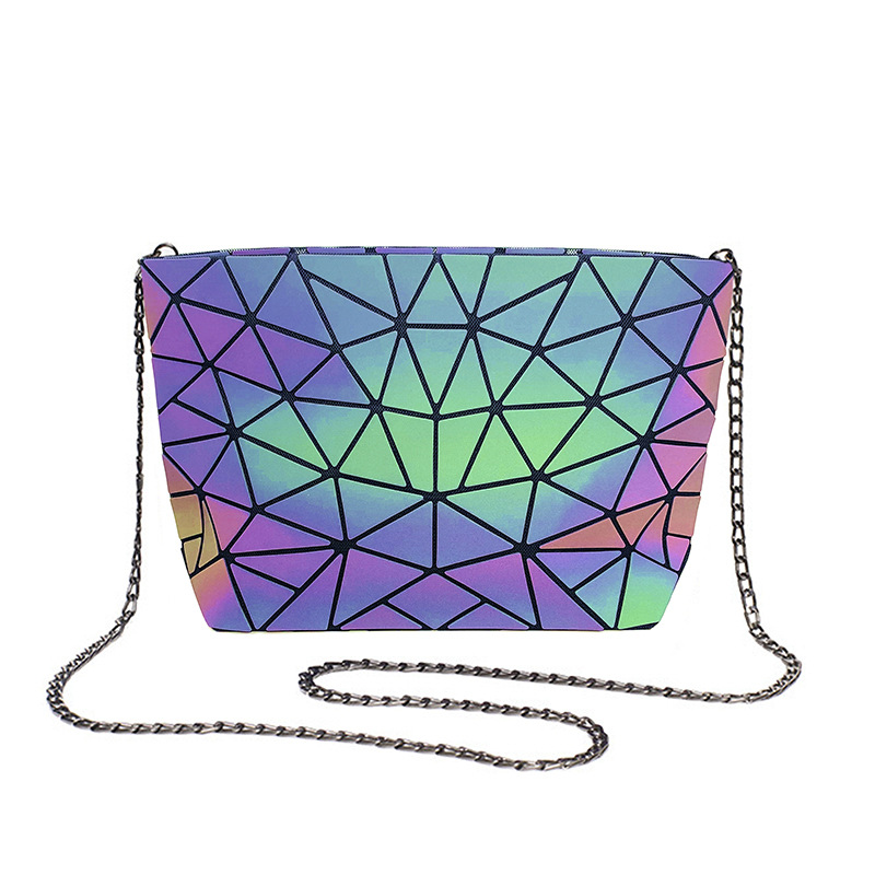 Dreiteiliger leuchtender, faltbarer, reflektierender geometrischer Rucksack mit Diamantgitter, bunt_voghion.com