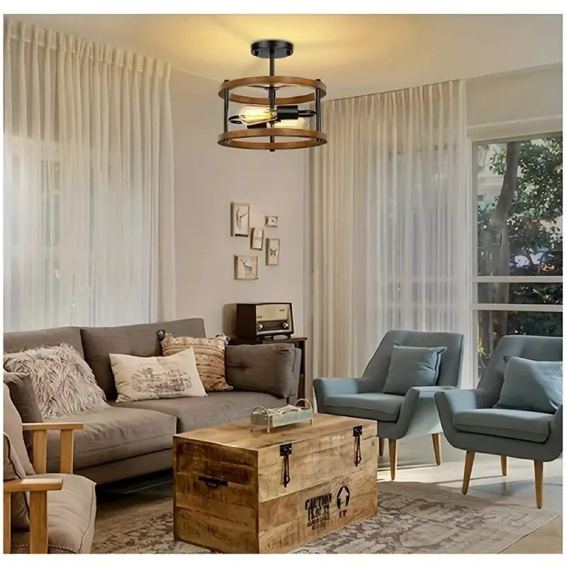 Amazon retro estilo industrial techo de madera maciza personalidad creativa sala de estar dormitorio pasillo luz de techo protector de ojos