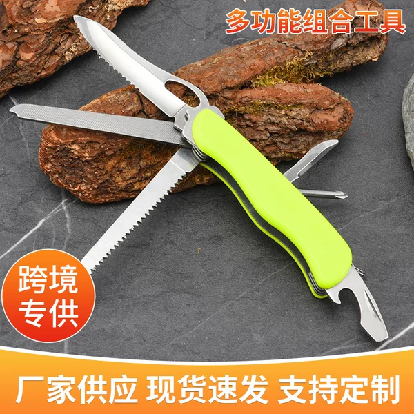 Stainless Steel Multifunctional Folding Knife for Outdoor Survival Screw Opening Bottle Cap Breaking Window Multipurpose Combination Tool Knife