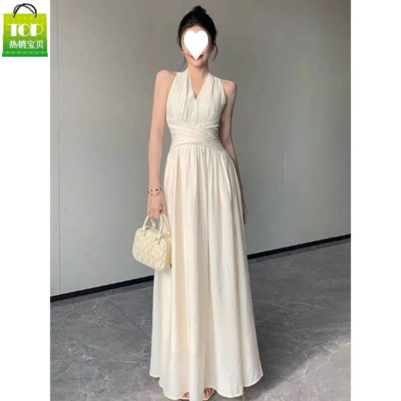Qadın üçün nazik halter uzun paltar, yay plyaj libası