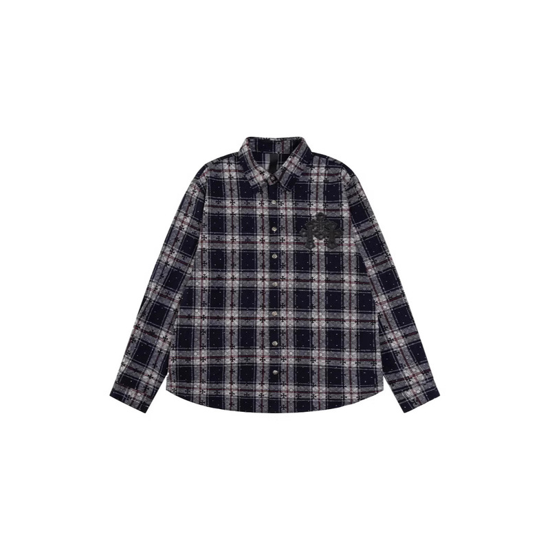 正しいバージョン 24 クロスボーダー Chrome Hearts 秋冬新作フルダイヤモンド胸レザーチェック柄シャツ|undefined