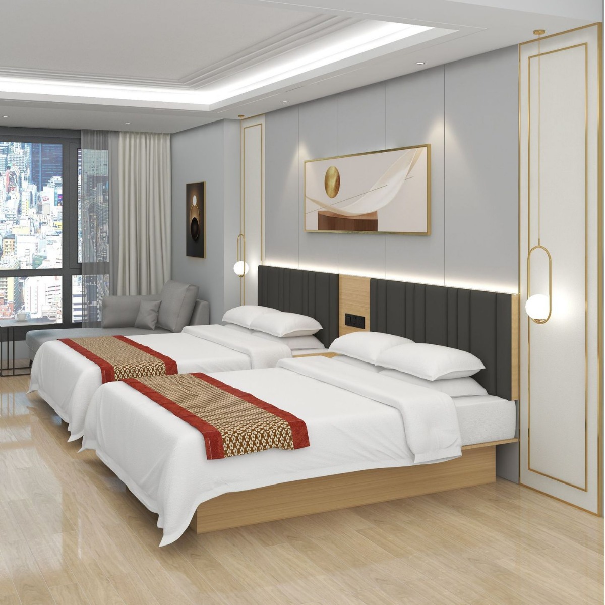 Muebles de hotel habitación estándar conjunto completo de marcos de cama de hotel Residencia de apartamentos habitaciones queen estilo moderno simple cama lujosa