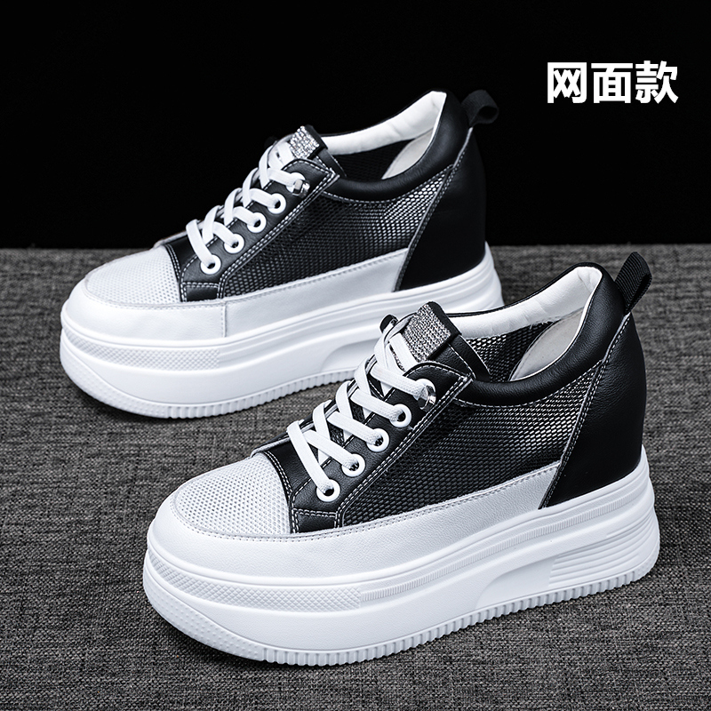 Zapatos de mujer invisibles, zapatos de muffin de cuero super caliente, 10 cm de altura, zapatos blancos con suela gruesa.