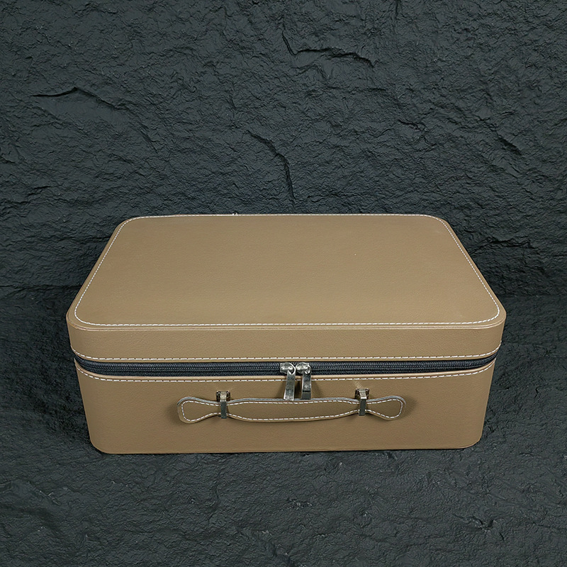 Large-Capacity Leather Box Business Souvenir Packaging Box Portable Zipper Portable Leather Suitcase Tea Set Glass Utensil Cosmetics Bag
