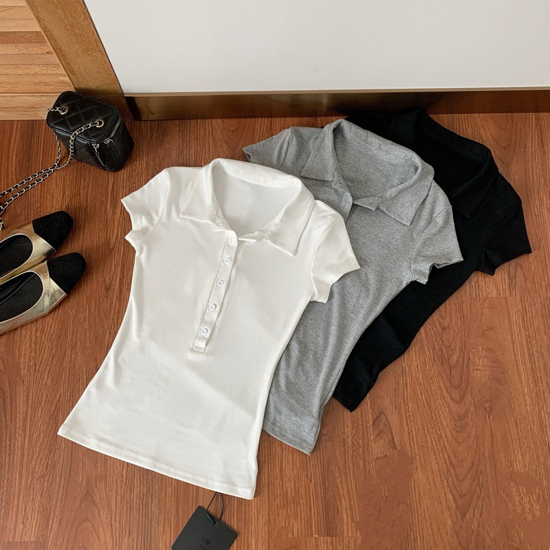 若々しい女性の大きなテンセルウールの塩味と甘味のスリムフィットポロシャツTシャツ多用途の小さな半袖トップ|undefined