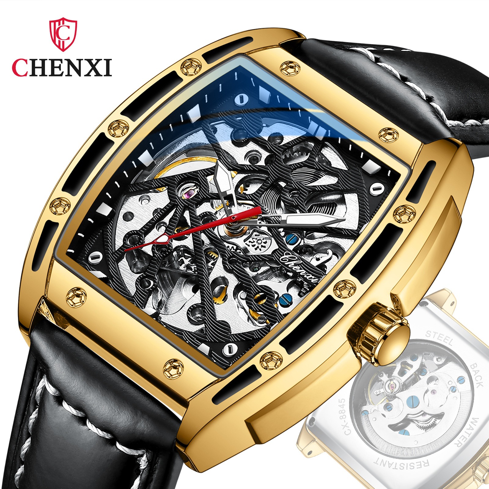 Chenxi vino en forma de barril Richard hueco de fondo transparente reloj mecánico automático correa de los hombres reloj mecánico deportivo