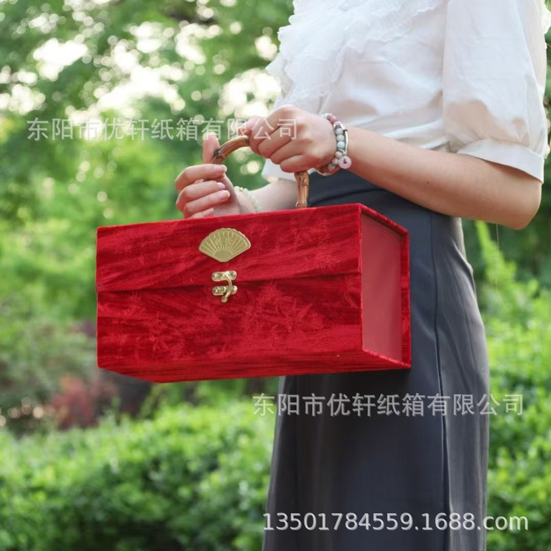新しいShanhe Zhuyunベルベットボックス中国風竹ハンドルギフトボックス結婚式宴会リターンギフトキャンディーボックス|undefined