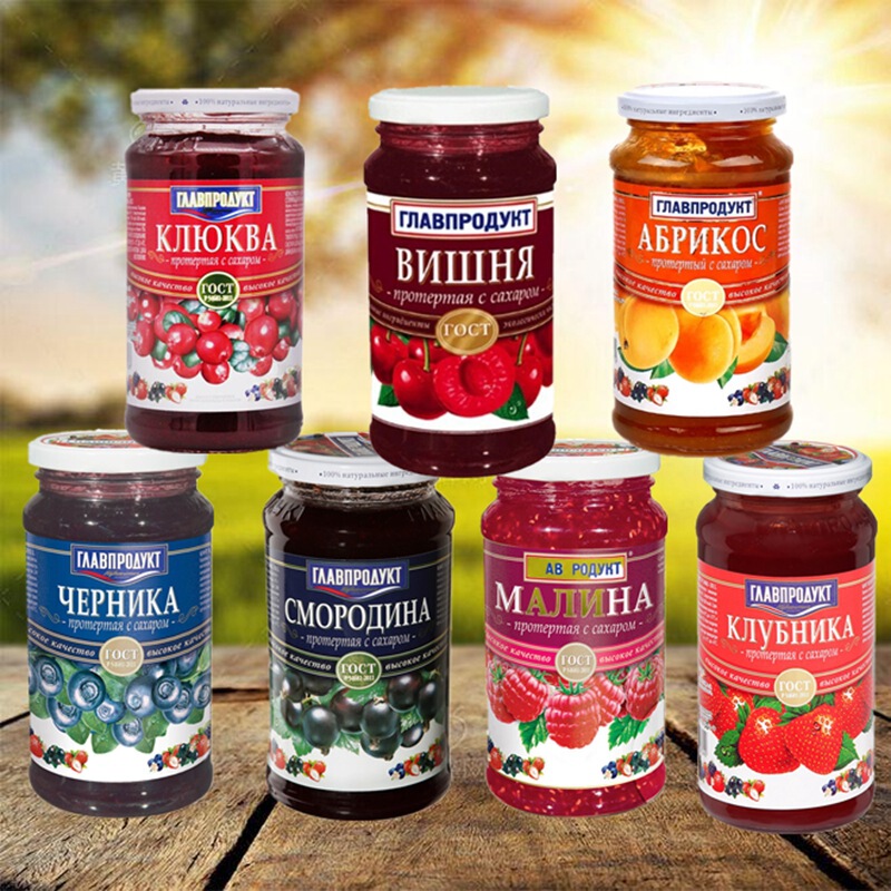 Imported Russian jam blueberry sauce strawberry sauce apricot cranberry cherry flavor fruit grain with bread jam 550g Imported Russian jam blueberry sauce strawberry sauce apricot cranberry cherry flavor fruit grain with bread jam 550g