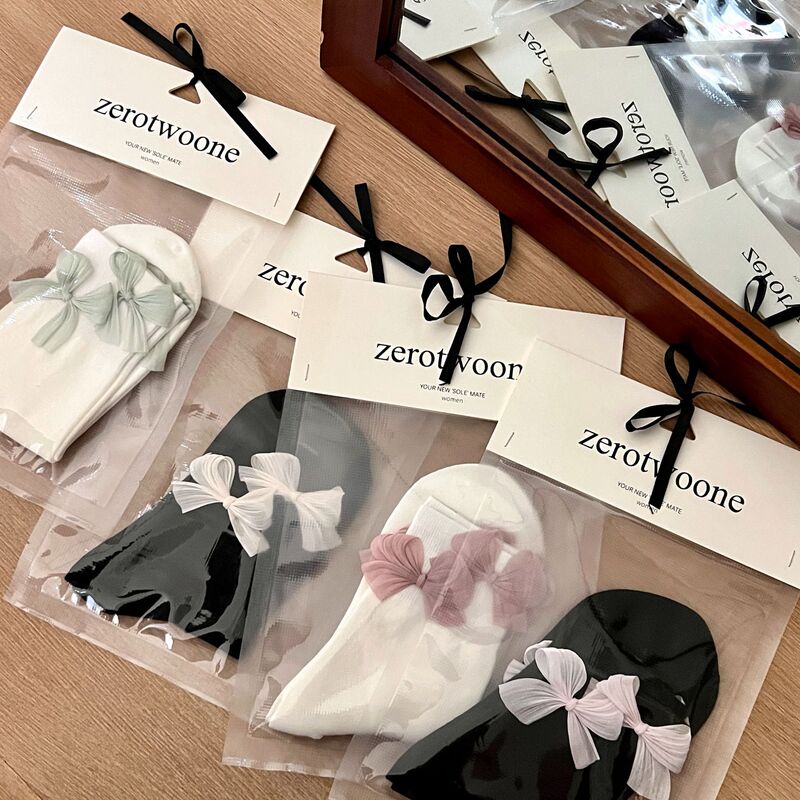 Summer Socks for Women, Mid-Calf Socks, Ins-Style Bow Socks, Ballet-Style Korean Sweet Combed Cotton Sweat-Absorbent Short Socks